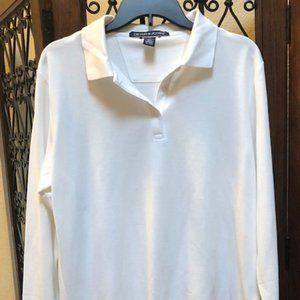 Ladies White Knit Long Sleeve Polo Size XL